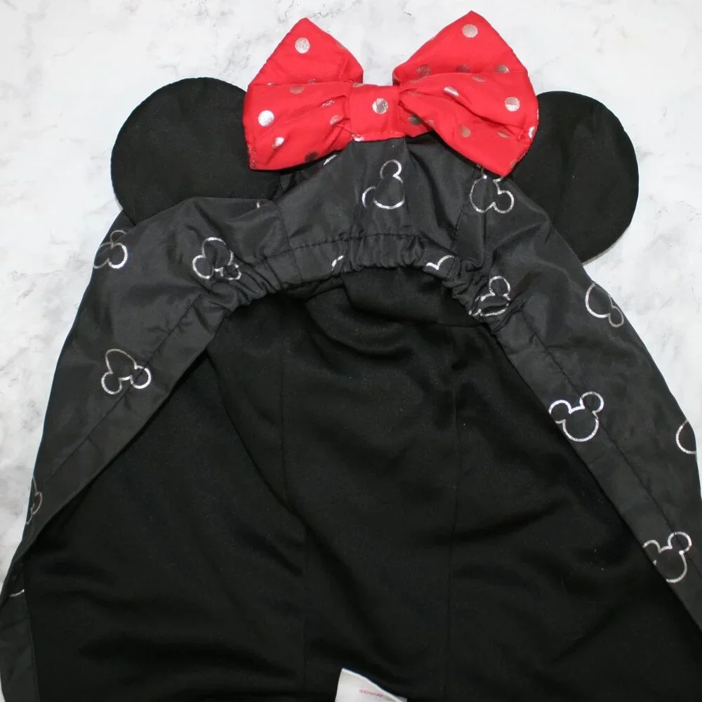 DISNEY Raincoat Kids Minnie Mouse Jacket Hooded Ears Bow Lightweight Black 6